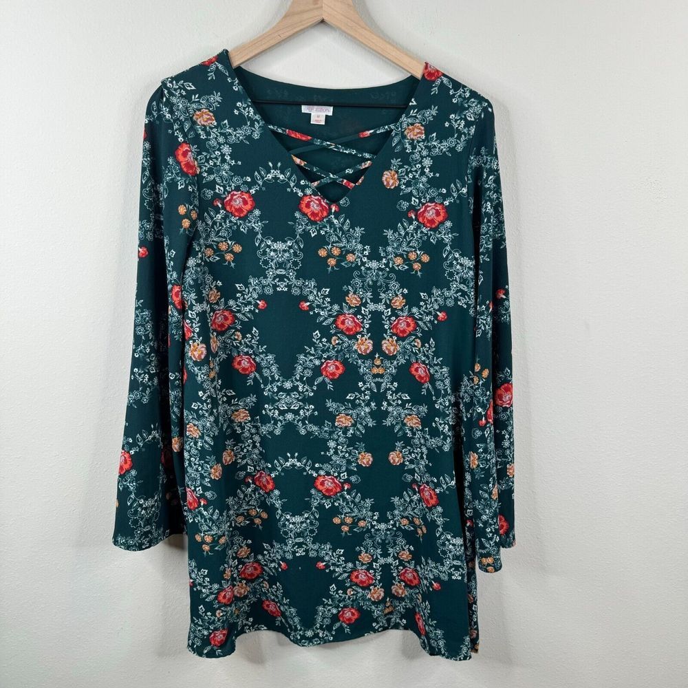Xhilaration Womens Floral Dress Size M Tunic Long Sleeveā Lined Casual Summer